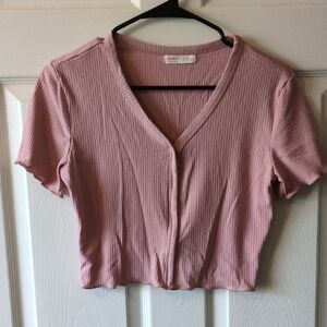 Brandy Melville Mauve Button Down Ribbed Top
